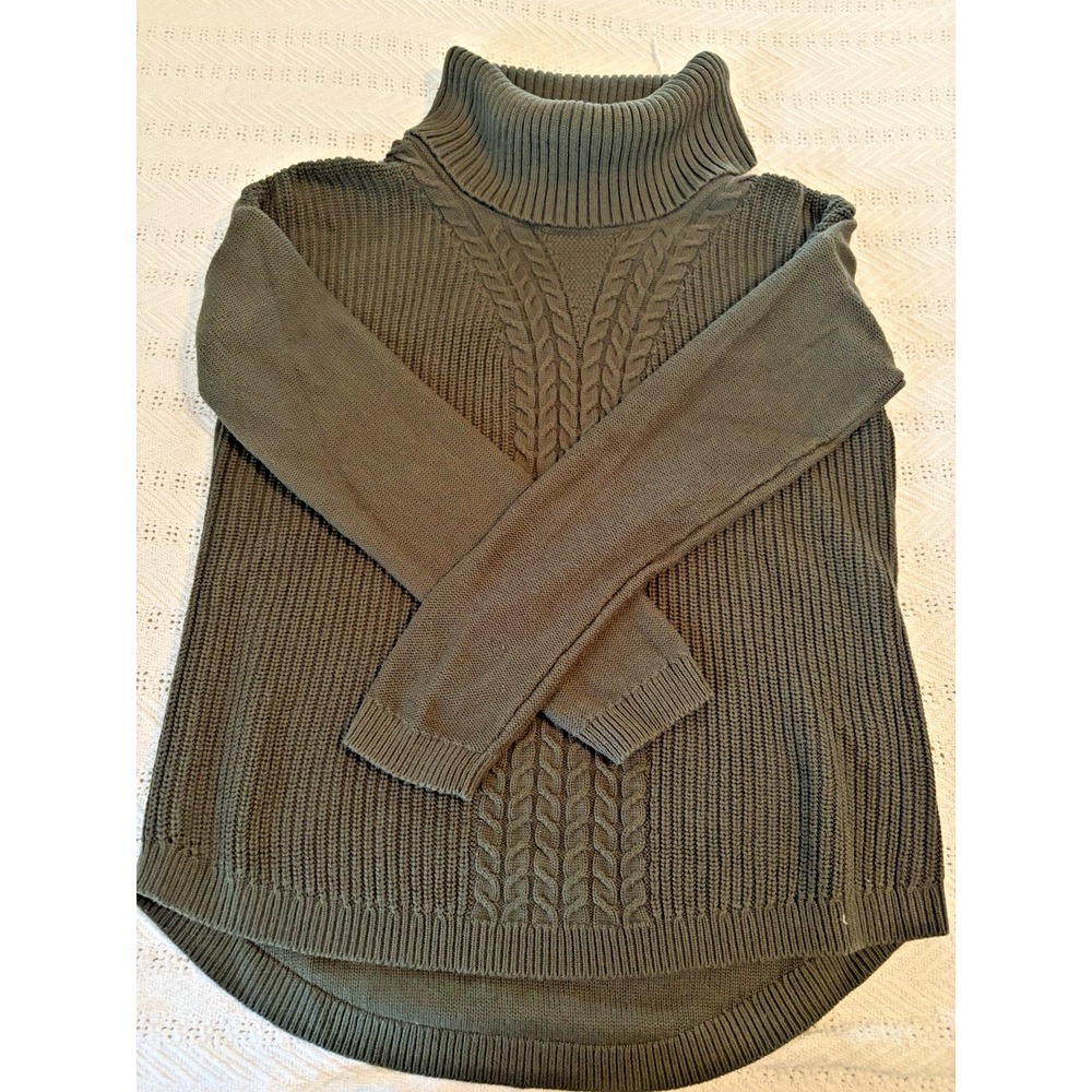 Banana Republic Forest Green Cowl Neck Cable knit Sweater long sz Medium minimal
